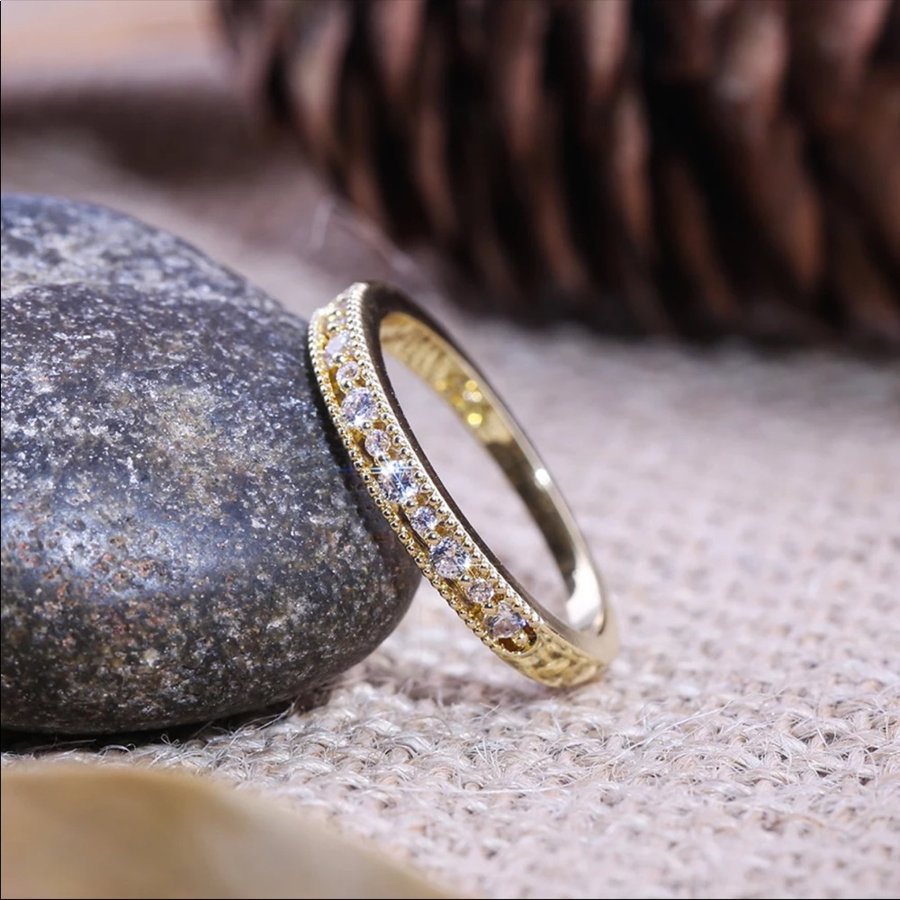 New Women’s Yellow Gold Plated Dainty Diamond Ring - Picture 5 of 6